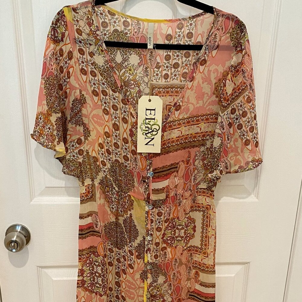 ELAN SEMI-SHEER FLORAL MAXI DRESS OR BEACH/POOL COVER-UP NEW (NWT)